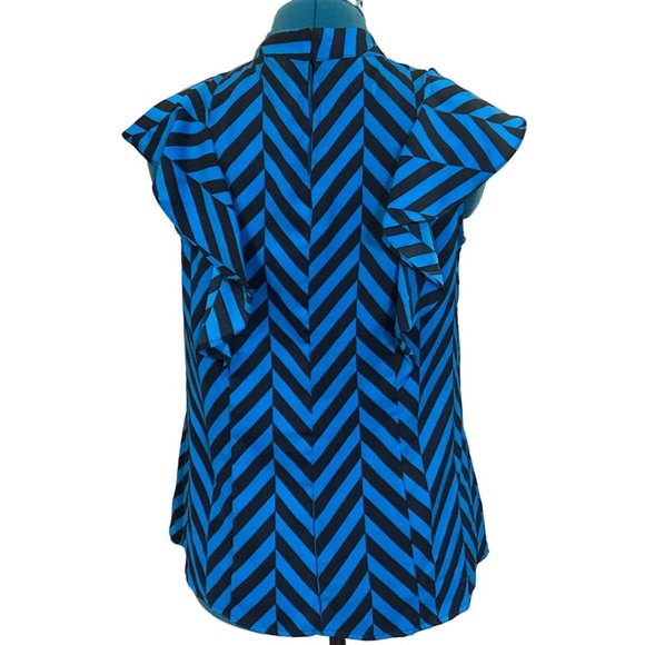 Worthington Chevron Ruffled Blouse Short-Sleeved 100% Polyester Women's Size M - Picture 3 of 14